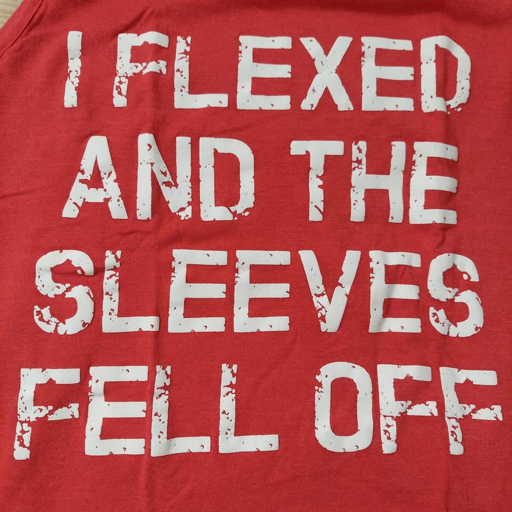 Graphic Shirt Mens Large Flexed Sleeves Fell Off Red White Tank Top